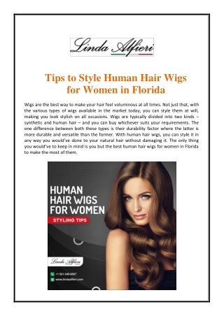 Tips to Style Human Hair Wigs for Women in Florida