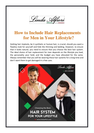 How to Include Hair Replacements for Men in Your Lifestyle?