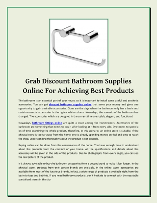 Grab Discount Bathroom Supplies Online For Achieving Best Products