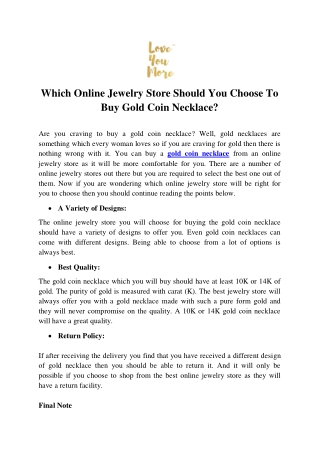 Which Online Jewelry Store Should You Choose To Buy Gold Coin Necklace?