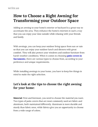 How to Choose a Right Awning for Transforming your Outdoor Space
