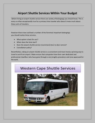 Airport Shuttle Services Within Your Budget