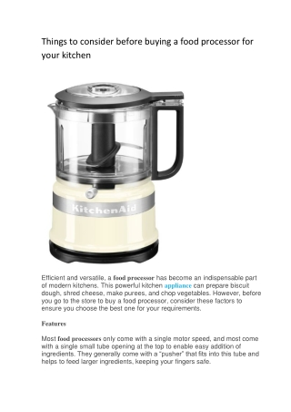 Things to consider before buying a food processor for your kitchen