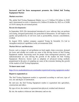 Soil Testing Equipment Market Size and Growth Forecast Report 2020