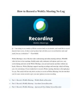 How to Record a Webex Meeting without Hassle