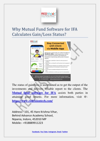 Why Mutual Fund Software for IFA Calculates Gain/Loss Status?