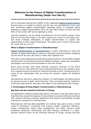 Welcome to the Future of Digital Transformation in Manufacturing (Hope You Like It)