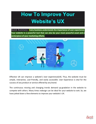 How to Improve Your Website UX- Sprink Digital