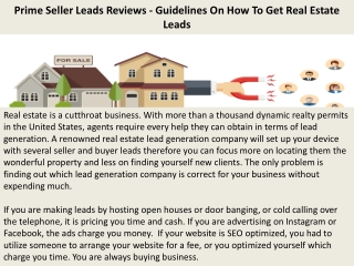 Prime Seller Leads Reviews - Guidelines On How To Get Real Estate Leads