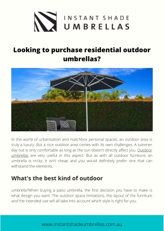 Looking to purchase residential outdoor umbrellas?