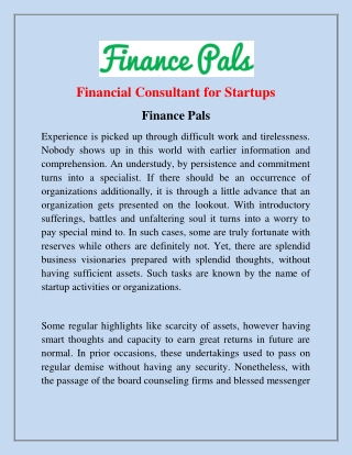 Financial Consultant for Startups | Finance Pals