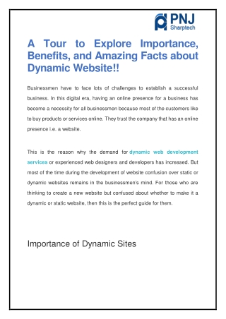 A Tour to Explore Importance, Benefits, and Amazing Facts about Dynamic Website!!
