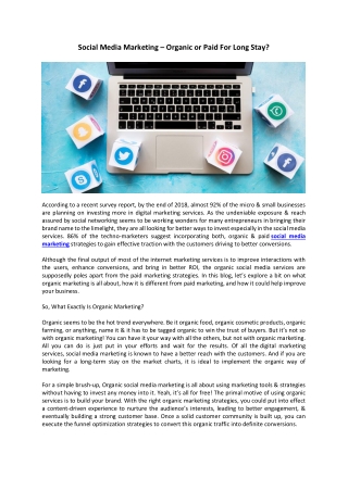 Social Media Marketing – Organic or Paid For Long Stay