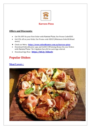 5% OFF - Karrara Pizza Restaurant Menu - Hallett Cove, SA