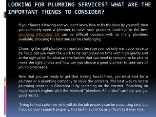 Looking for Plumbing Services? What Are The Important Things To Consider?