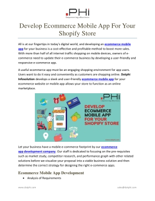 Develop Ecommerce Mobile App For Your Shopify Store