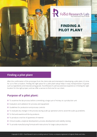 Finding a Food pilot plant – Foodresearchlab