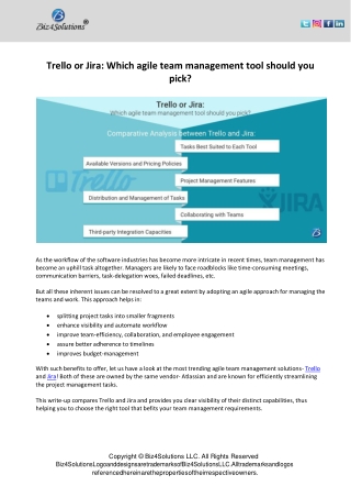 Trello or Jira: Pick an agile team management tool for streamlining workflow.