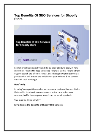 Top Benefits Of SEO Services For Shopify Store