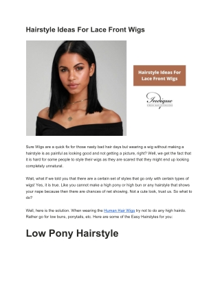 Hairstyle Ideas For Lace Front Wigs