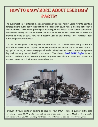 How to Know More about Used BMW Parts?