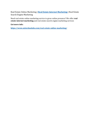 Real Estate Online Marketing | Real Estate Internet Marketing | Real Estate Search Engine Marketing