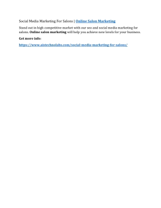 Social Media Marketing For Salons | Online Salon Marketing
