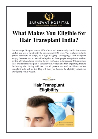 What Makes You Eligible for Hair Transplant India?