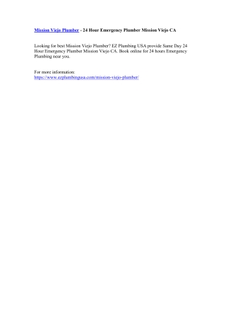 Mission Viejo Plumber - 24 Hour Emergency Plumber Mission Viejo CA