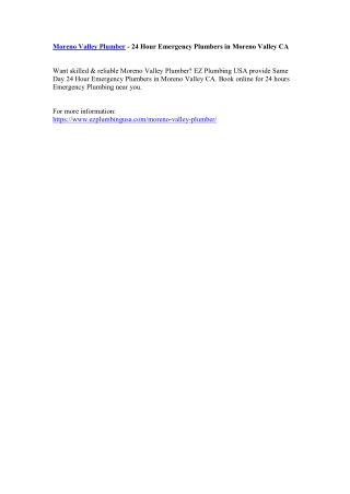 Moreno Valley Plumber - 24 Hour Emergency Plumbers in Moreno Valley CA