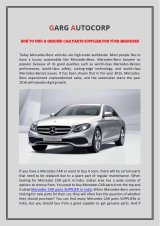 How to Find a Genuine Car Parts Supplier for Your Mercedes