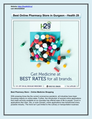 Best Online Pharmacy Store in Gurgaon - Health 29