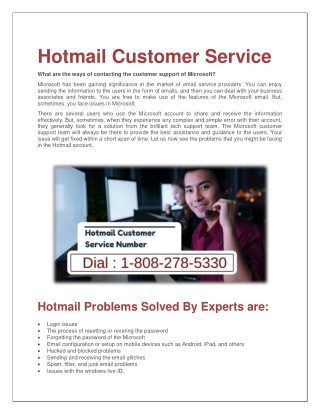 Hotmail Customer Service the USA