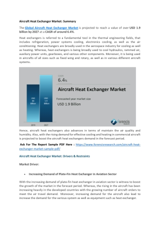 Aircraft Heat Exchanger Market Estimation, Dynamics, Regional Share, Trends, Competitor Analysis To 2027