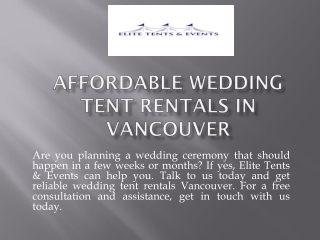 Affordable Wedding Tent Rentals in Vancouver