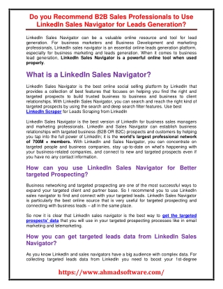 Do you recommend B2B sales professionals to use LinkedIn Sales Navigator for leads generation