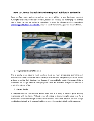 How to Choose the Reliable Swimming Pool Builders in Sevierville