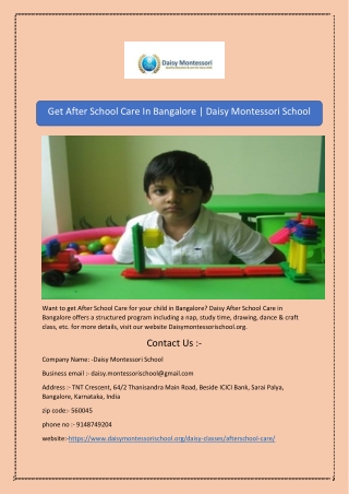 Get After School Care In Bangalore | Daisy Montessori School