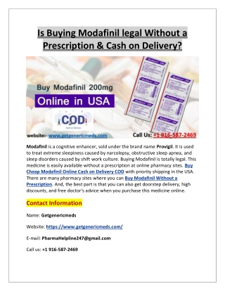 Is Buying Modafinil legal without a Prescription & Cash on Delivery?