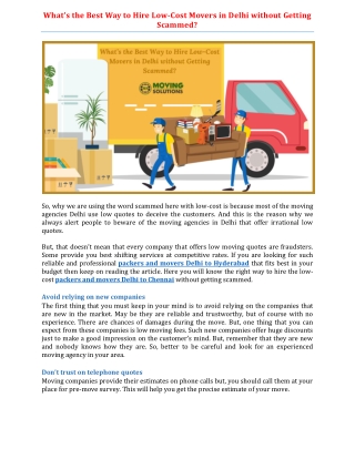 What’s the Best Way to Hire Low-Cost Movers in Delhi without Getting Scammed?