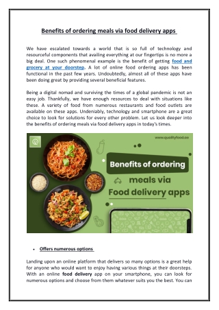 Benefits of ordering meals via food delivery apps