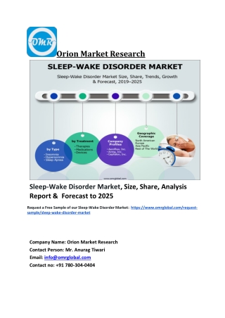 Sleep-Wake Disorder Market Growth, Size, Share, Industry Report and Forecast 2019-2025