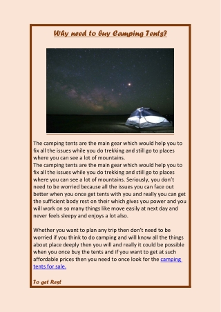 Why need to buy Camping Tents?