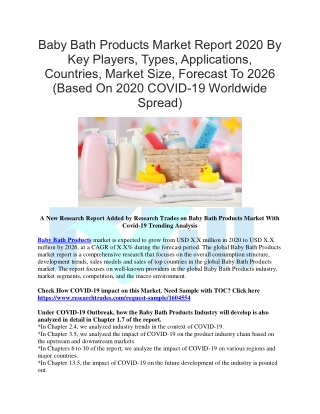 Baby Bath Products Market Report 2020 By Key Players, Types, Applications, Countries, Market Size, Forecast To 2026 (Bas