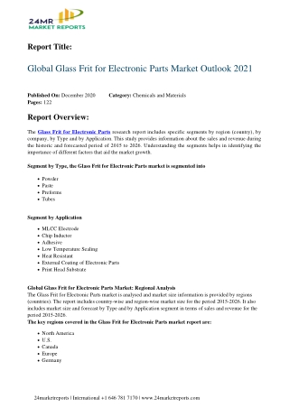 Glass Frit for Electronic Parts Market Outlook 2021