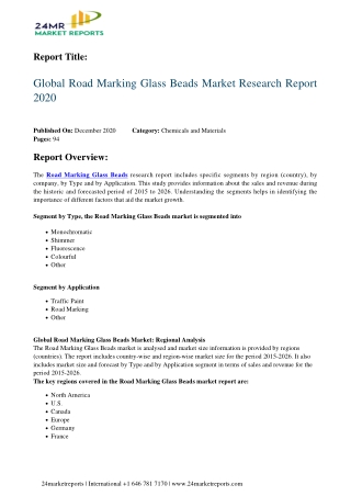 Road Marking Glass Beads Market Research Report 2020