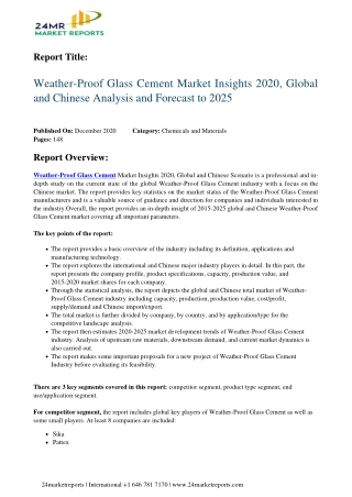 Weather-Proof Glass Cement Market Insights 2020