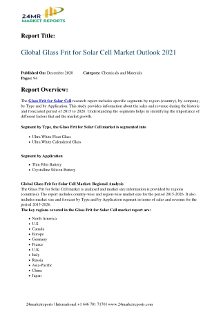 Glass Frit for Solar Cell Market Outlook 2021