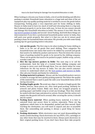 How to Do Good Packing for Damage Free Household Relocation in India