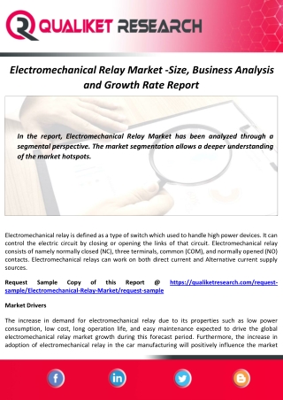 Electromechanical Relay Market Size, Growth and Forecast Report by 2027
